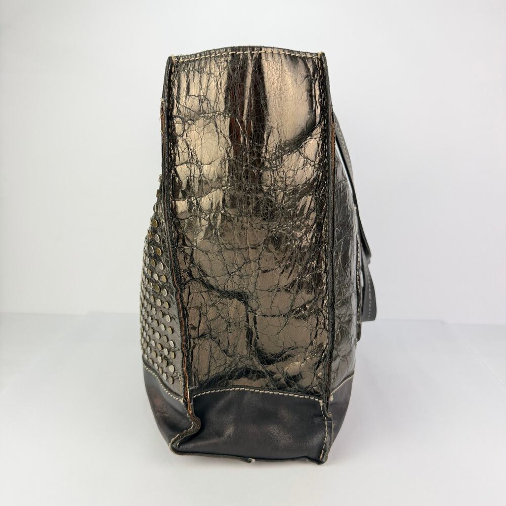 Patricia Nash 2 Tone Silver Bronze Studded Large Black Leather Shoulder tote bag - Picture 5 of 12